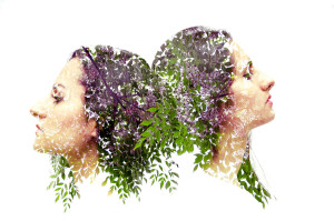 Doppelbelichtung Porträt und Pflanze